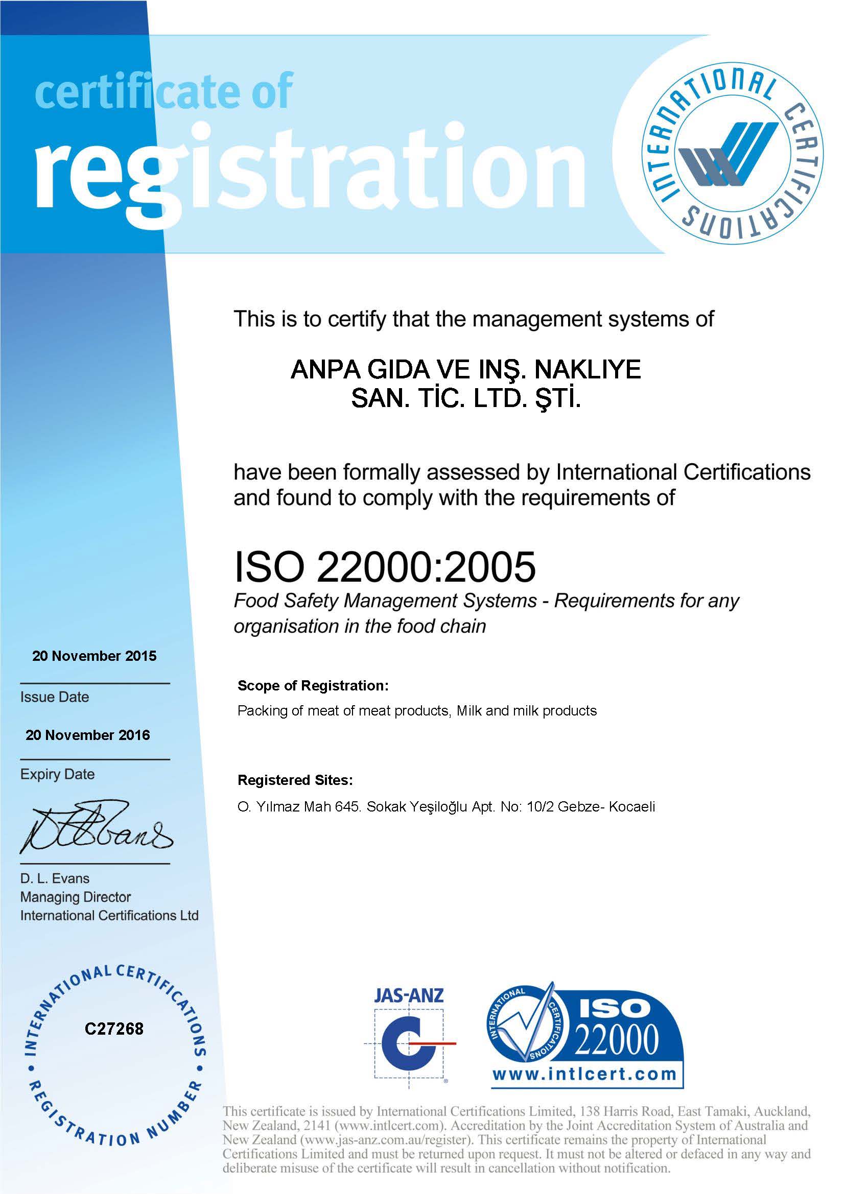 ISO 22000-2005 GIDA GÜVENLİĞİ YÖNETİM SİSTEMLERİ